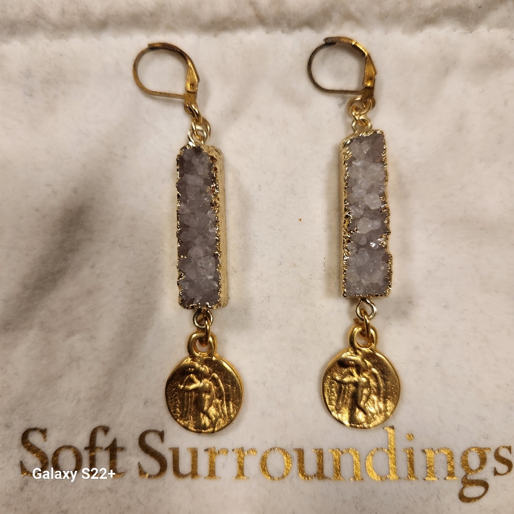 Soft Surroundings Druzy Gold Coin Earrings